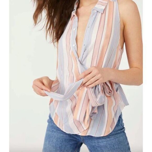 FREE PEOPLE MACKENZIE WRAP TOP in Ivory Combo $78 Size XS *fits medium - Picture 4 of 4